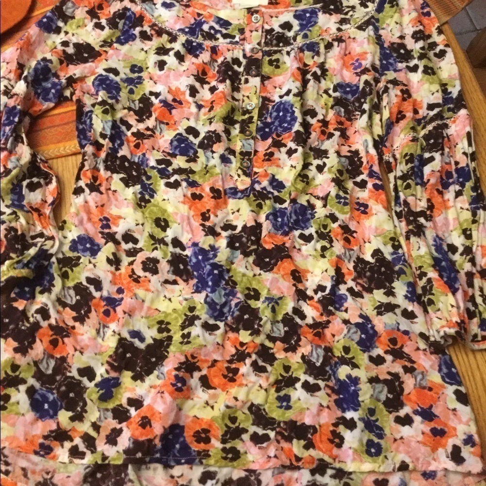 MAEVE ANTHROPOLOGIE Floral Top 0 Multi Color 3/4 Sleeve Pink Green Blouse - Picture 2 of 5
